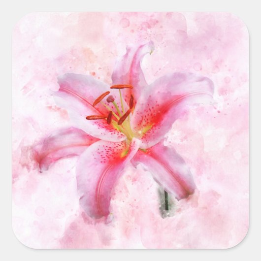 Stargazer Lily Blume Aquarell - wb 01 Quadratischer Aufkleber (Vorderseite)