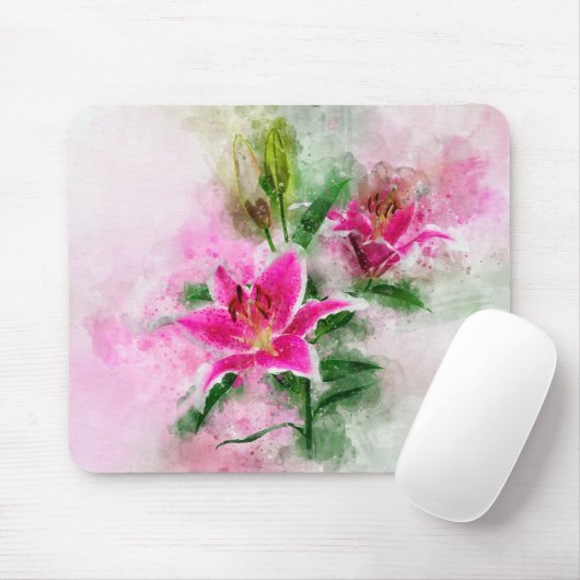 Stargazer Lily Blume Aquarell - wb 02 Mousepad (Mit Mouse)
