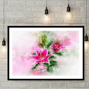 Stargazer Lily Blume Aquarell - wb 02 Poster