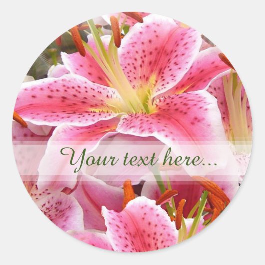 "Stargazer" Lily Custom Text Classic Round Aufkleb Runder Aufkleber (Vorderseite)