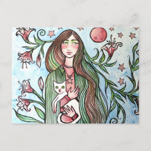 Stargazer Lily Goddess mit ihrer weißen Katze Feiertagspostkarte