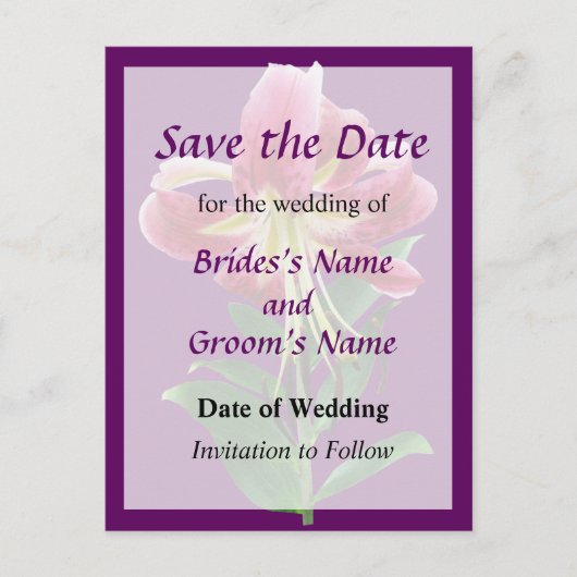 Stargazer Lily Looking Down Wedding Rettete die Da Ankündigungspostkarte (Vorderseite)