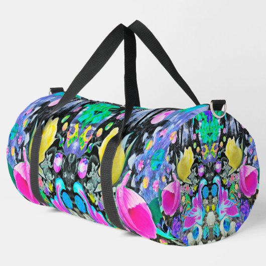 Stargazer Lily, Rose und Rosa Hibiskus Collage Duffle Bag (Linke Ecke)
