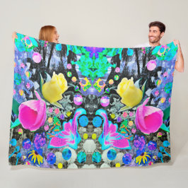 Stargazer Lily, Rose und Rosa Hibiskus Collage Fleecedecke