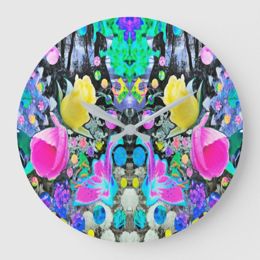 Stargazer Lily, Rose und Rosa Hibiskus Collage Große Wanduhr (Vorderseite)