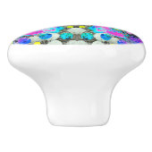 Stargazer Lily, Rose und Rosa Hibiskus Collage Keramikknauf (Seitenansicht)