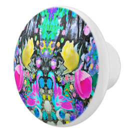 Stargazer Lily, Rose und Rosa Hibiskus Collage Keramikknauf