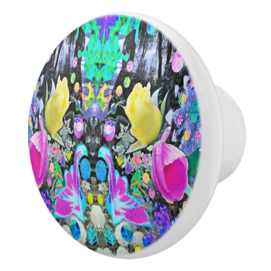 Stargazer Lily, Rose und Rosa Hibiskus Collage Keramikknauf (Rechts)