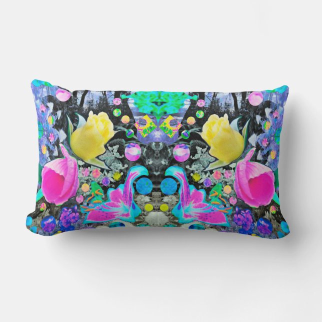 Stargazer Lily, Rose und Rosa Hibiskus Collage Lendenkissen (Vorderseite)