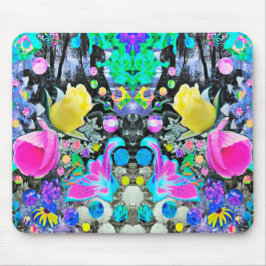 Stargazer Lily, Rose und Rosa Hibiskus Collage Mousepad