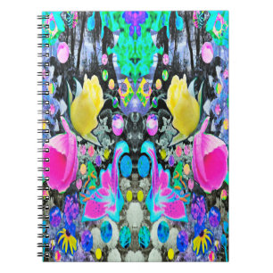 Stargazer Lily, Rose und Rosa Hibiskus Collage Notizblock