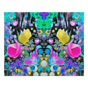 Stargazer Lily, Rose und Rosa Hibiskus Collage Poster