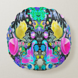 Stargazer Lily, Rose und Rosa Hibiskus Collage Rundes Kissen