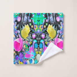 Stargazer Lily, Rose und Rosa Hibiskus Collage Waschlappen