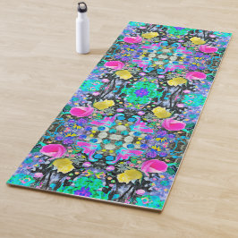 Stargazer Lily, Rose und Rosa Hibiskus Collage Yogamatte