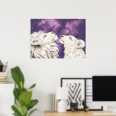 Stargazers Galaxy White Lion Couple Liebe Seeleute Poster (Heimbüro)