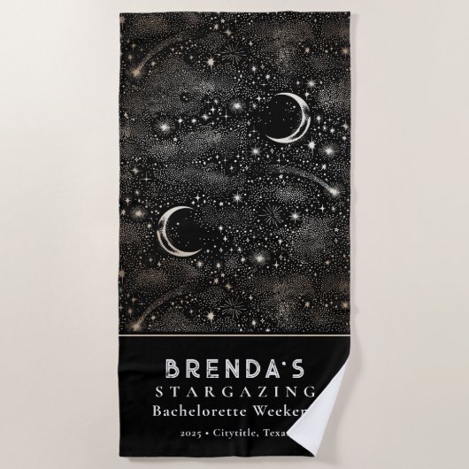 Stargazing Bachelorette Weekend Celestial Black Strandtuch (Vorderseite)