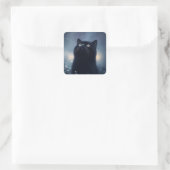 Stargazing Black Cat Under a Midnight Sky Quadratischer Aufkleber (Tasche)