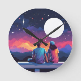 Stargazing Couple Runde Wanduhr