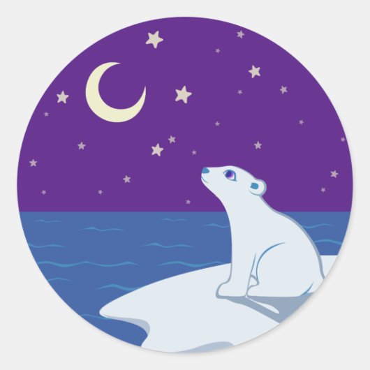 Stargazing Polar Bear Cub Art Runder Aufkleber (Vorderseite)
