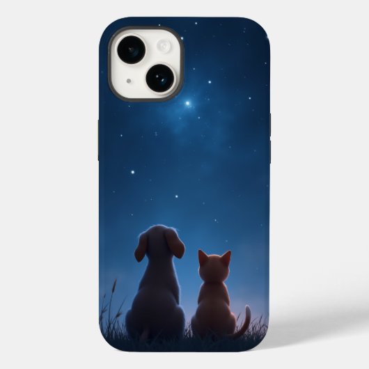 Stargazing Puppy & Kitten iPhone Case (Rückseite)