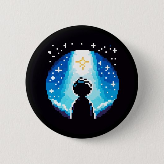 Stargazing Silhouette - Dreamy Pixel Art Night Sky Button (Vorderseite)