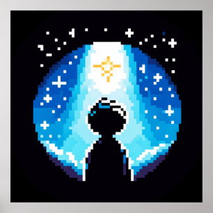Stargazing Silhouette - Dreamy Pixel Art Night Sky Poster