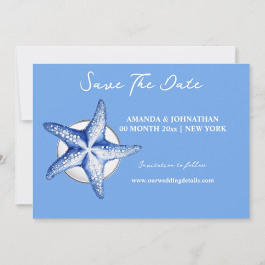 Starish blue white Save the Date (Vorderseite)