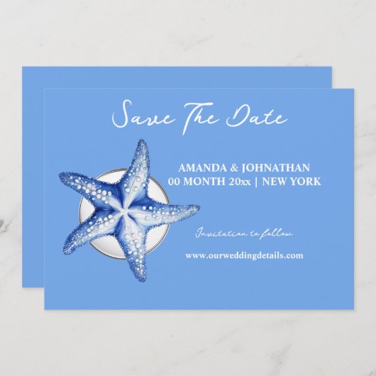 Starish blue white Save the Date (Vorne/Hinten)