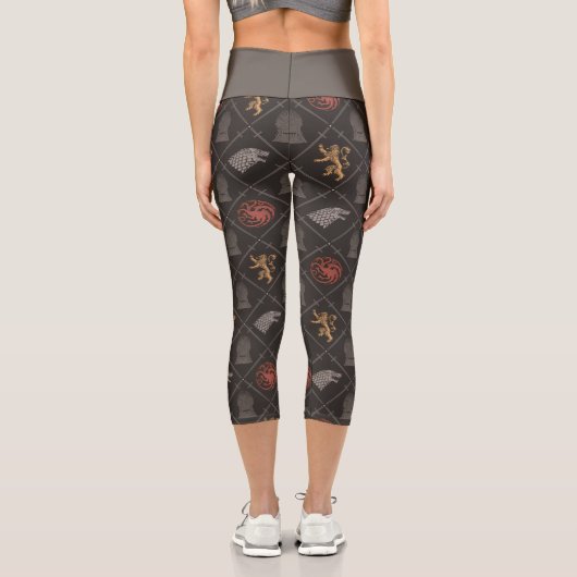 Stark, Lannister, Targaryen, Iron Throne Muster Capri Leggings (Rückseite)