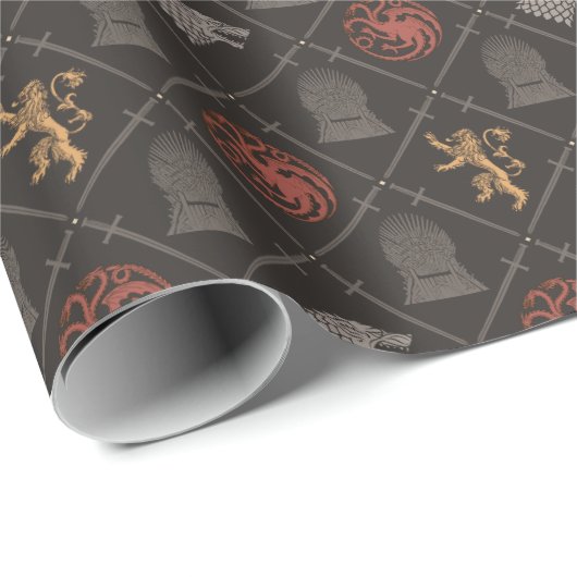 Stark, Lannister, Targaryen, Iron Throne Muster Geschenkpapier (Rolleneckpunkt)