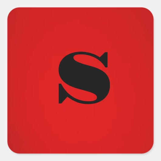 Stark rotes Monogramm Beruflich Quadratischer Aufkleber (Vorderseite)
