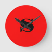 Stark rotes Monogramm Beruflich Runde Wanduhr (Vorderseite)