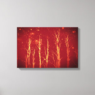 Stark Trees Starry Sky Red Nature Leinwanddruck
