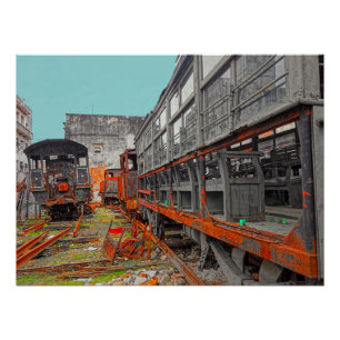 Starke alte Lokomotiven und Zugwagen Poster