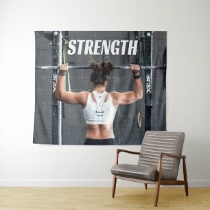 Stärke Fitness Frauen Muskel Workout Motivierend Wandteppich