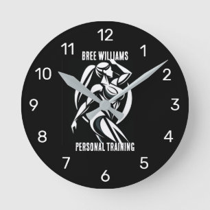Starke Frau Fitness Personal Training Minimalistis Runde Wanduhr