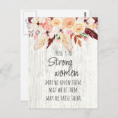 Starke Frauen Boho rosa Blumenfüße Holzeffekt Postkarte (Vorne/Hinten)