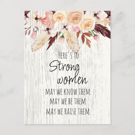 Starke Frauen Boho rosa Blumenfüße Holzeffekt Postkarte (Vorderseite)