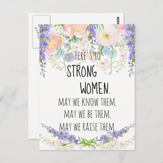 Starke Frauen Rosa Blüten Blauer Blauer Delphinium Postkarte (Vorne/Hinten)