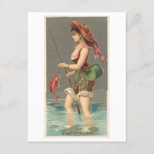 Starke Frauen Serie #29: Angeln Vintage Postkarte