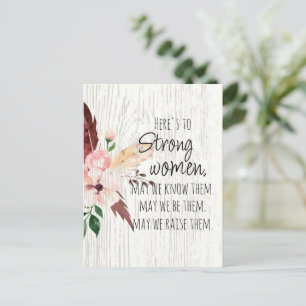 Starke Frauen Zitat Florales Feder Holz Effekt Postkarte