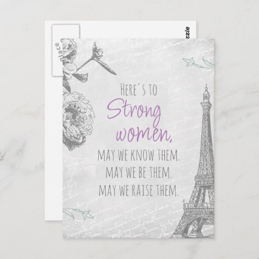 Starke Frauen zitieren Paris Papier Eiffelturm Pos Postkarte (Vorne/Hinten)