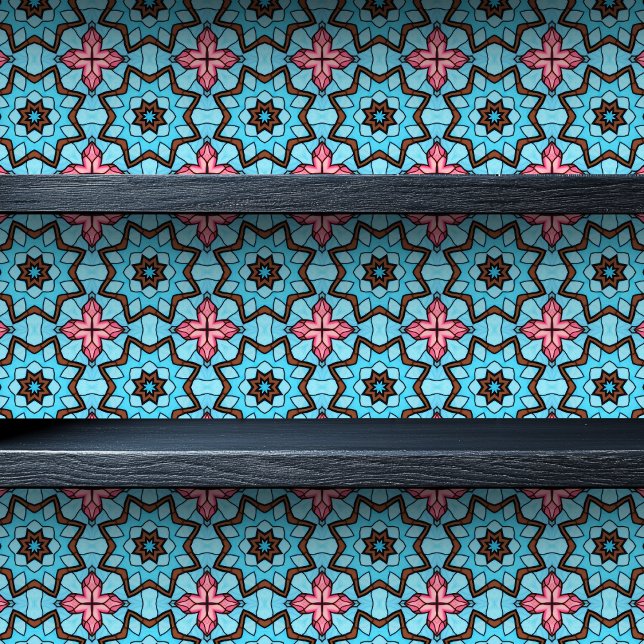 Starke Glass Star Bursts und Crosses Small Print Tapete (Stained Glass Star Bursts and Crosses Small Print Wallpaper on a shelf)