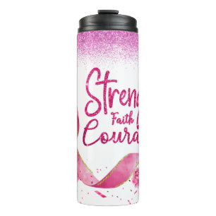 Stärke Glaube Courage rosa Band Thermal Tumbler Thermosbecher