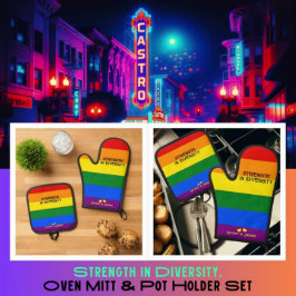 Stärke im Diversity. LGBT-Regenbogenflagge Ofenhandschuh & Topflappen-Set