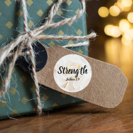 Stärke Joshua 1:9 Verse mit eleganter weißer Rose Runder Aufkleber