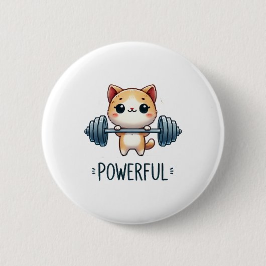Starke Katze hebt Gewichte, süße Gym-Kitty-Kunst Button (Vorderseite)