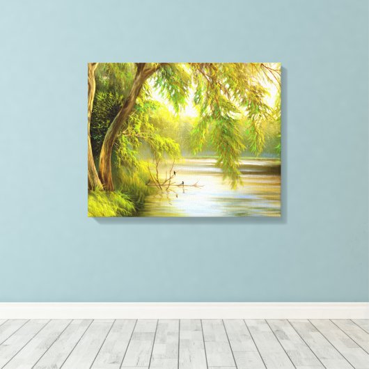 Starke Leinwand mit Bäumen und Wasser. (Insitu (Holzboden))