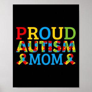 Starke Mama trägt farbige Puzzleteile für Autismus Poster